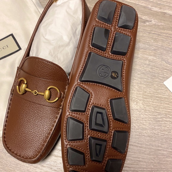 Men Gucci Horsebit Moccasin Shoes Light Brown Size 8 - Picture 6 of 9